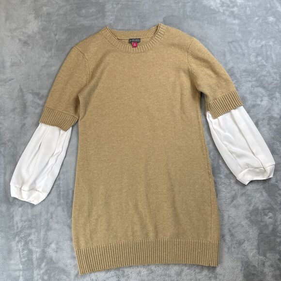 Vince Camuto Women's XS White Sweater Mini Dress Mixed Media Long Sleeve - Picture 1 of 6